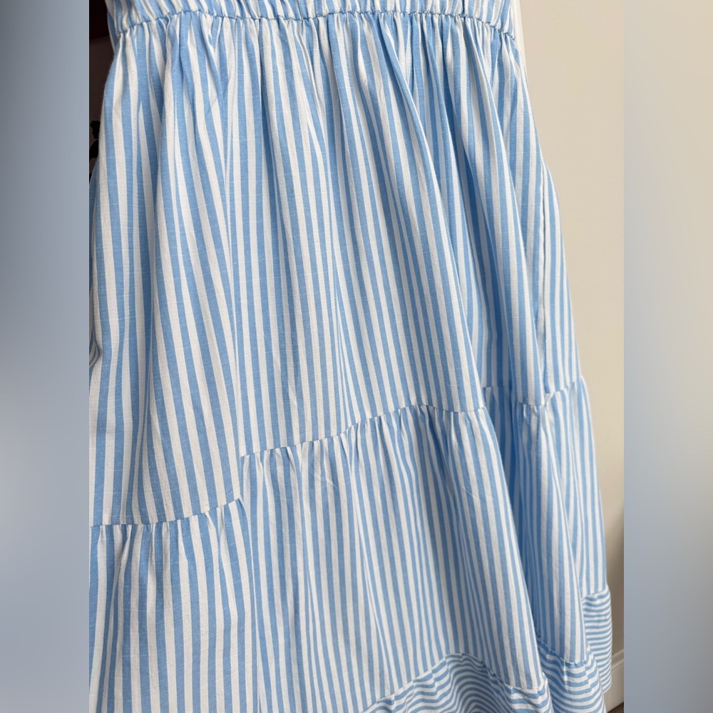 SHEIN Breezaya Striped Print Notched Neck A-Line Dress Blue White 4 - Picture 6 of 12